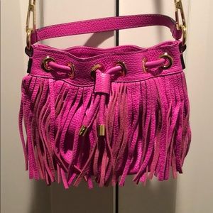Hot pink fringe, drawstring Milly handbag
